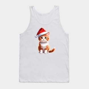 A Cute Christmas Cat Wearing Santa Hat Tank Top